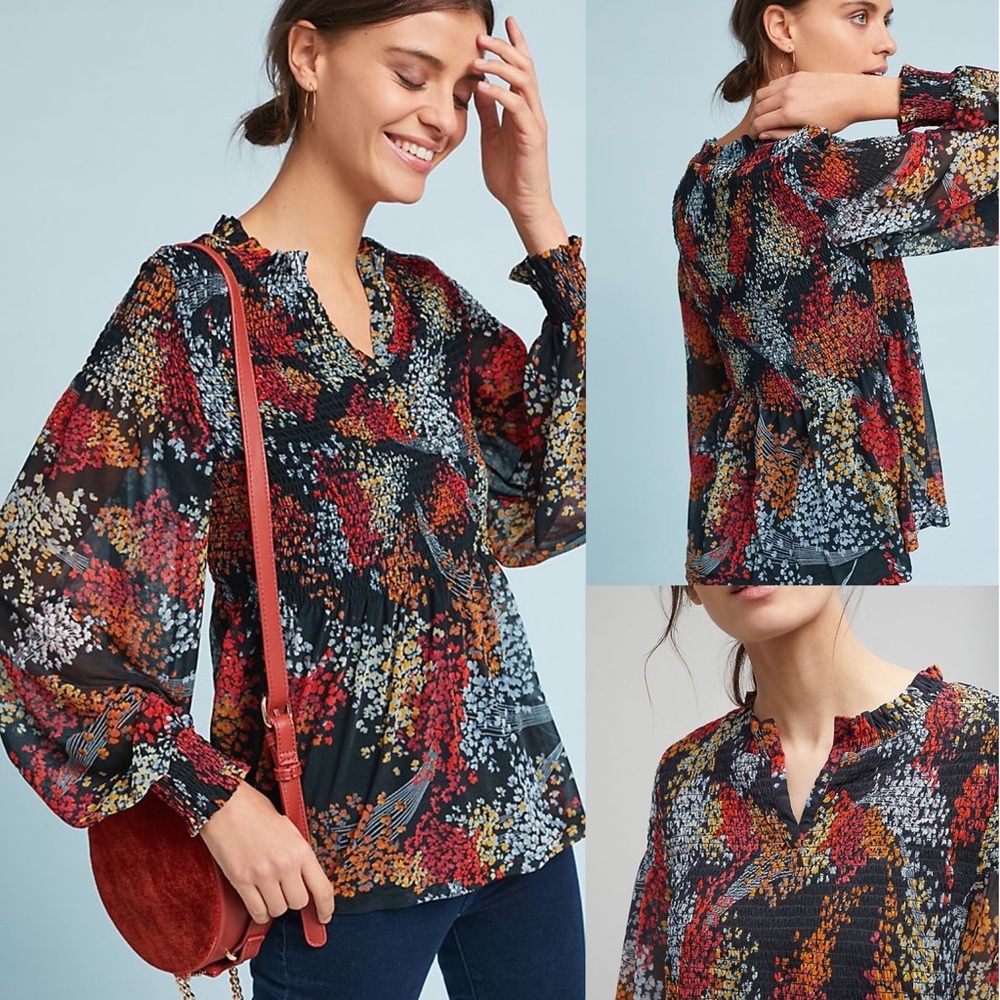 Anthropologie Adria Smocked Top